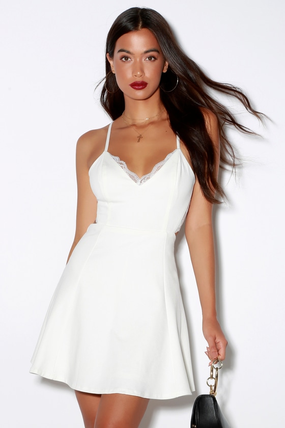 Perfect Evening Ivory Lace Skater Dress