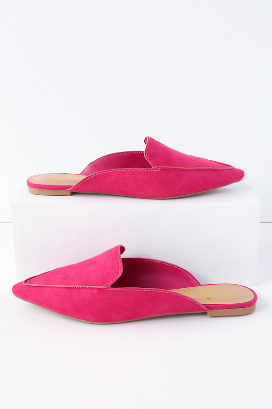 Chic Fuchsia Suede Loafer Slides SlipOn Loafers Flats Lulus