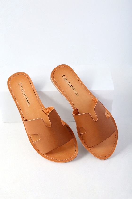 Cool Tan Sandals - Slide Sandals - Slip 