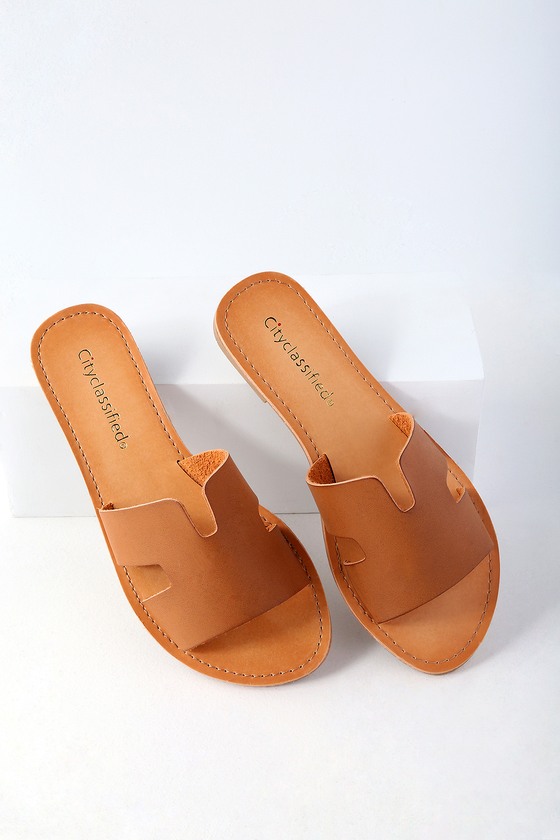 slip on tan sandals