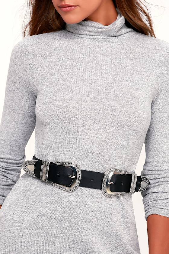 Tex Silver and Black Double Buckle Belt 1