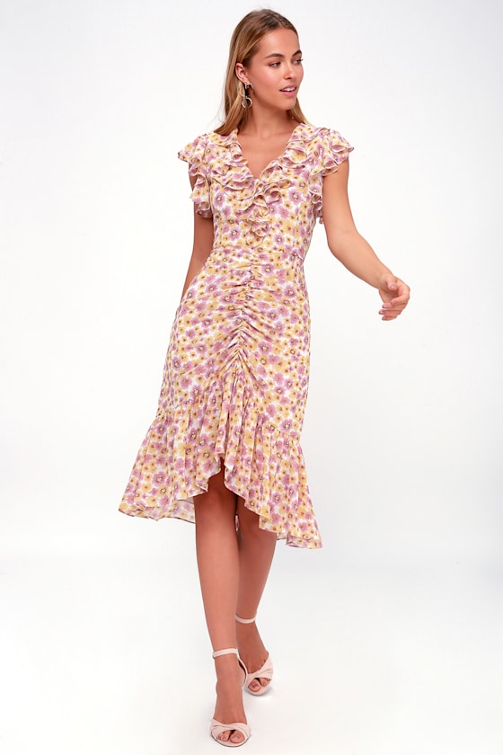 Daphne Pink and Yellow Floral Print Midi Dress 2