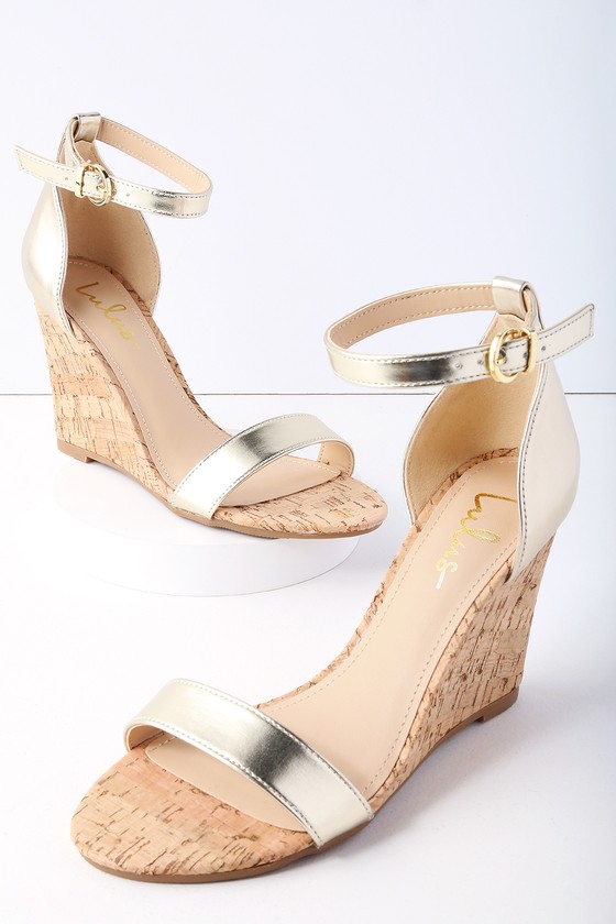 gold cork wedge sandals