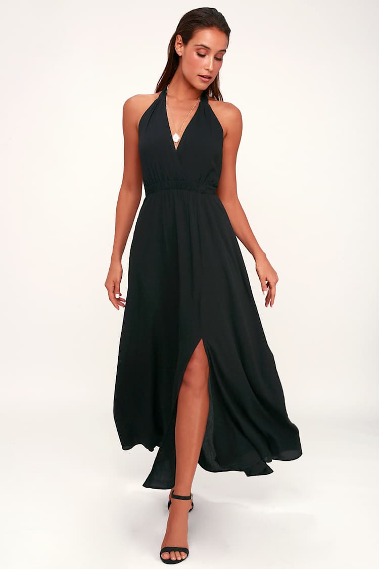 Finest Hour Black Halter Maxi Dress