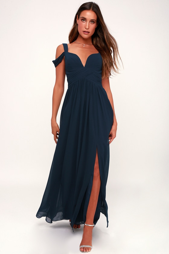 Navy Blue Maxi Dress - Cocktail Dress - Bridesmaid Dress