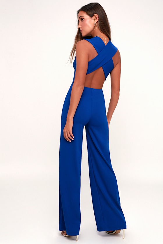 Royal Blue Jumpsuit Backless Jumpsuit Sleeveless Jumpsuit