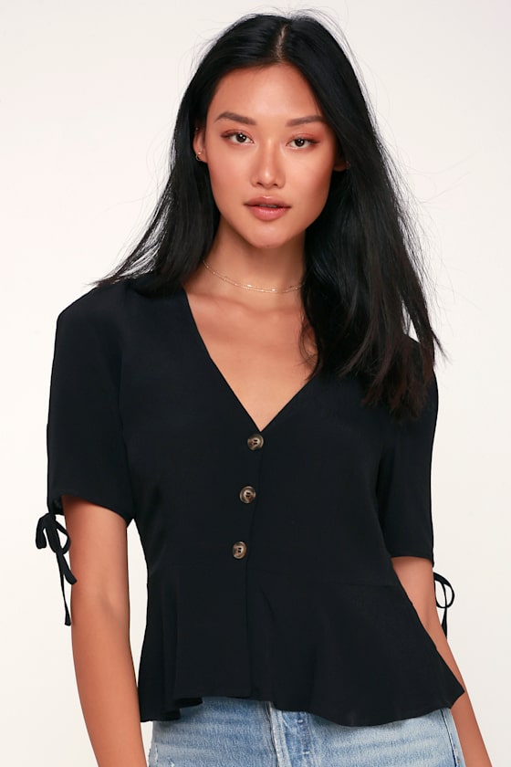 Always Lovely Black Button-Up Peplum Top 3