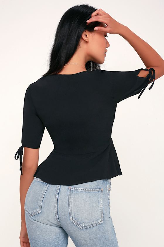 Always Lovely Black Button-Up Peplum Top 5