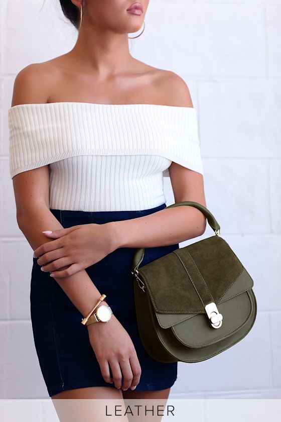 Chic Olive Green Purse Suede Leather Purse Top Handle Purse