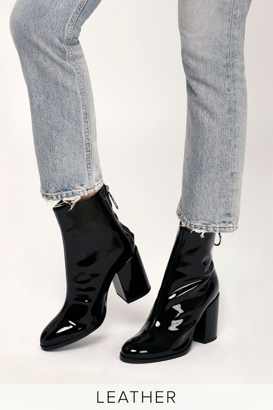 Faya Black Patent Leather Mid Calf Boots