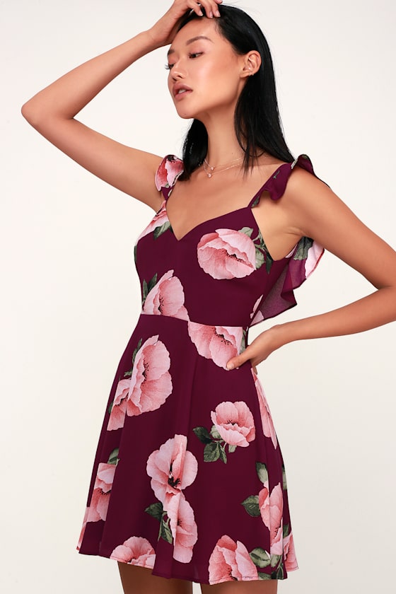 Floral Of The Above Purple Floral Print Backless Skater Dress 2
