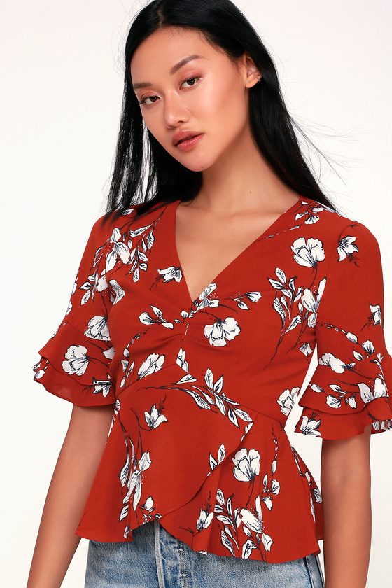 Red floral deals peplum top