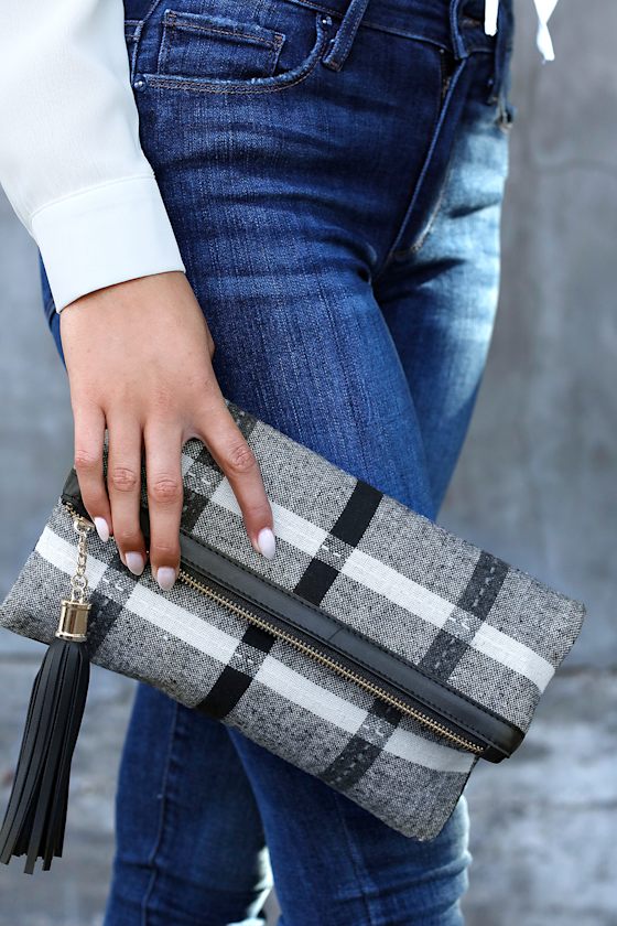 Rockwell Black Plaid Clutch 4