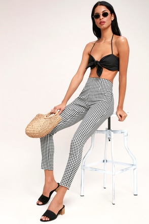 Black and White Gingham Pants - Trouser Pants - High Waisted Pant - Lulus