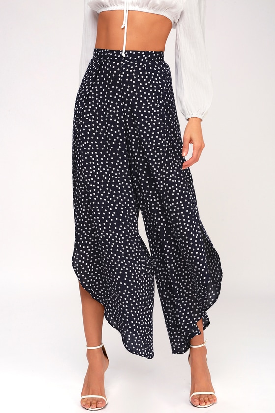 blue white polka dot pants