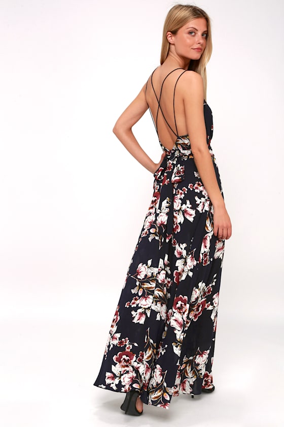floral print backless maxi dress