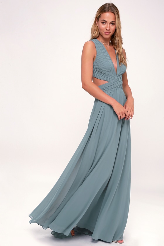 Slate Blue Dress - Cutout Maxi Dress 