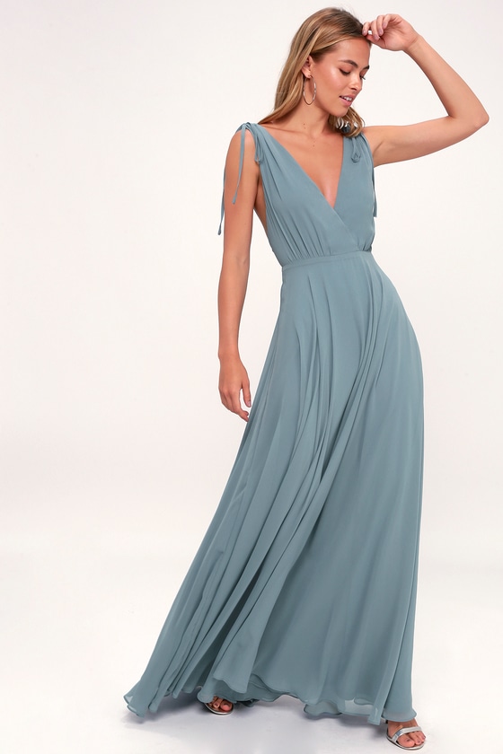 Lovely Slate Blue Maxi Dress - Backless 