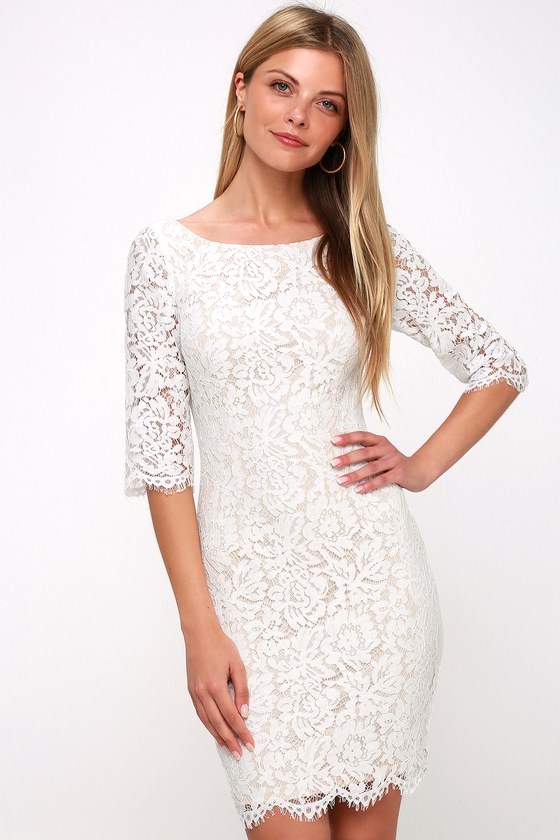 Chic White Dress - Lace Overlay Dress - Eyelash Lace Dress - Lulus