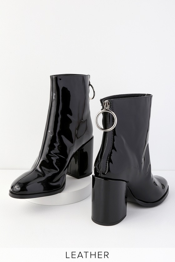Tony Bianco Faya - Black Patent Leather Boots - Mid-Calf Boots - Lulus