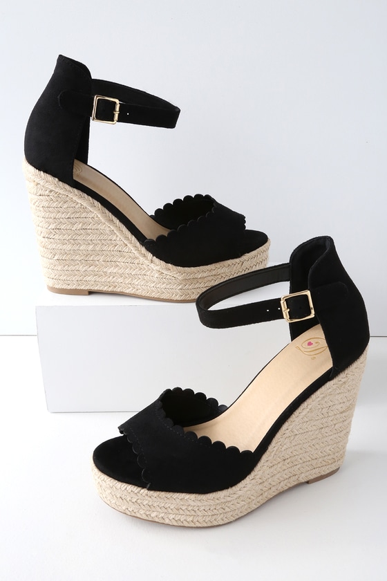 Cute Black Wedges - Espadrille Wedges - Vegan Wedges - Lulus