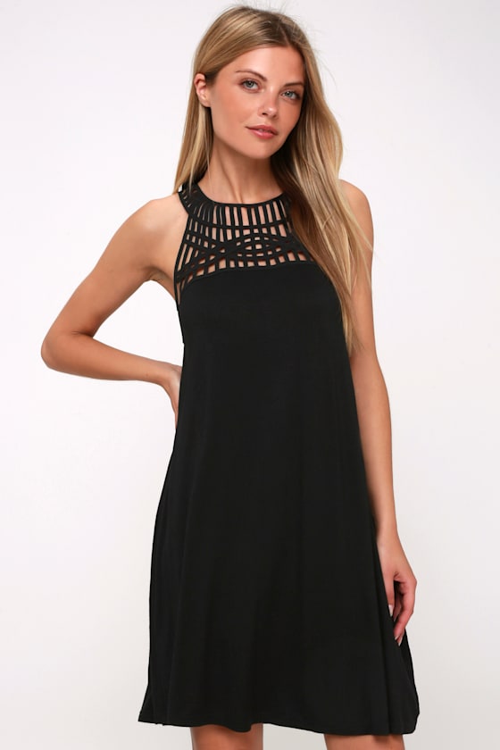Lattice Update Black Sleeveless Swing Dress 6