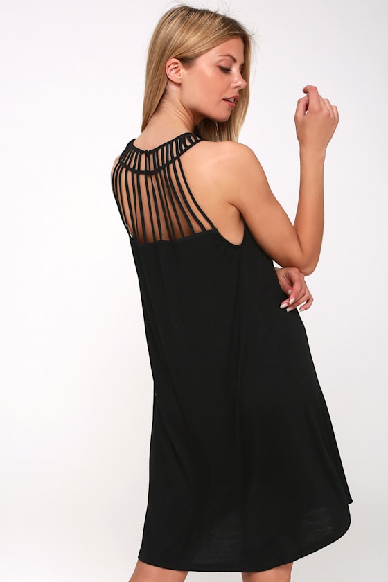 Lattice Update Black Sleeveless Swing Dress 8