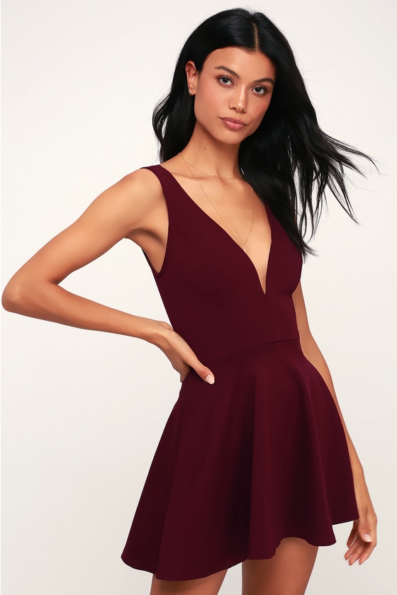 Burgundy Skort Dress - Skater Dress - Burgundy Romper - Lulus