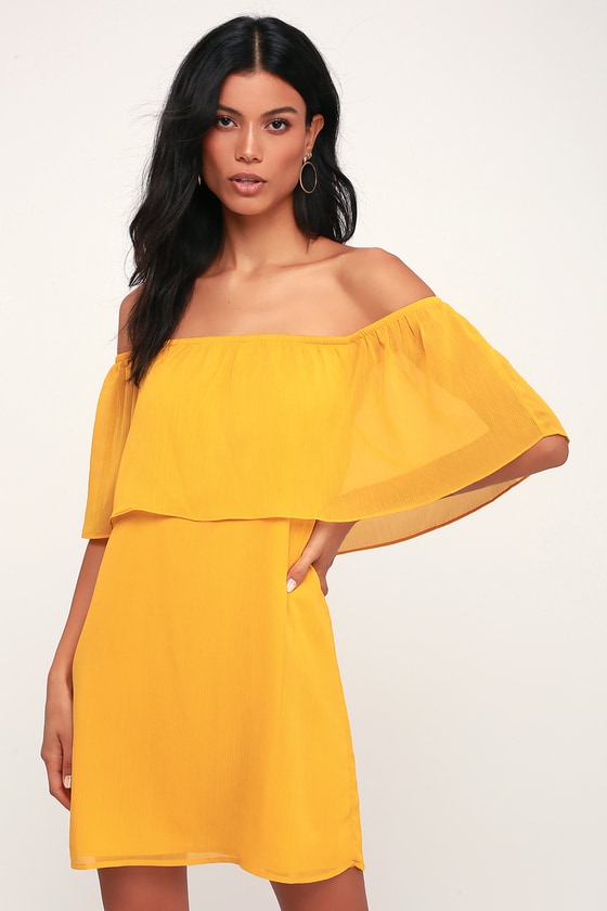 mustard yellow dress off shoulder