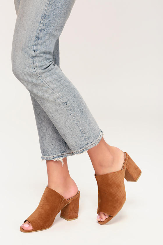 Access Tan Corduroy Peep-Toe Mules 3