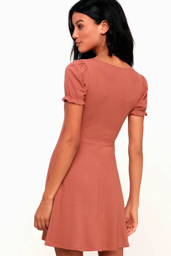 Hopscotch Rusty Rose Ribbed Short Sleeve Skater Dress 4