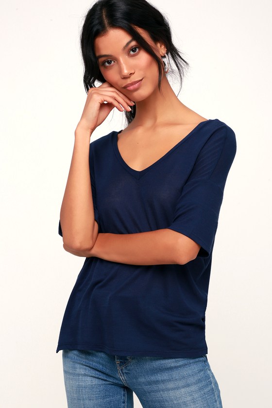 carina double v navy blue dolman tee navy social worker