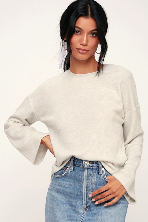 Darling Heather Grey Bell Sleeve Sweater Top 3