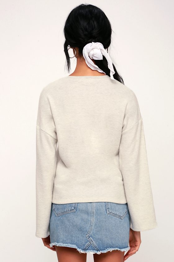 Darling Heather Grey Bell Sleeve Sweater Top 5