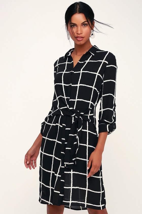black and white grid dress
