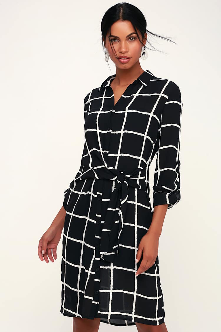 knee length dresses for ladies for Love & Lemons Georgia Gingham Midi Dress | Plaid/Black | Size XXS
