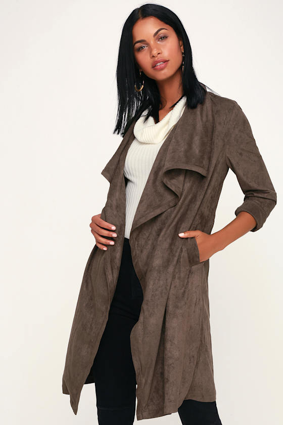 Cute Brown Jacket - Vegan Suede Jacket - Brown Long Jacket - Lulus