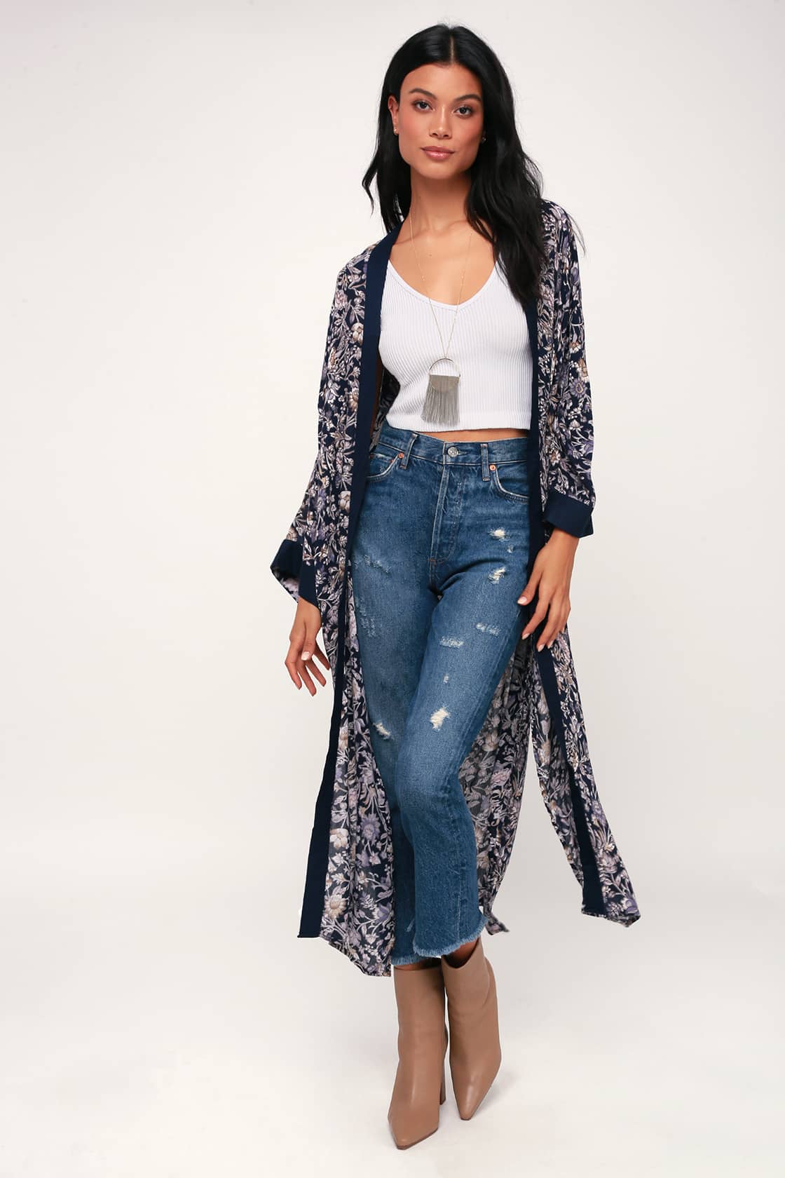 LUSH Kimono Top Navy Blue Floral Kimono Blue Kimono Top Lulus