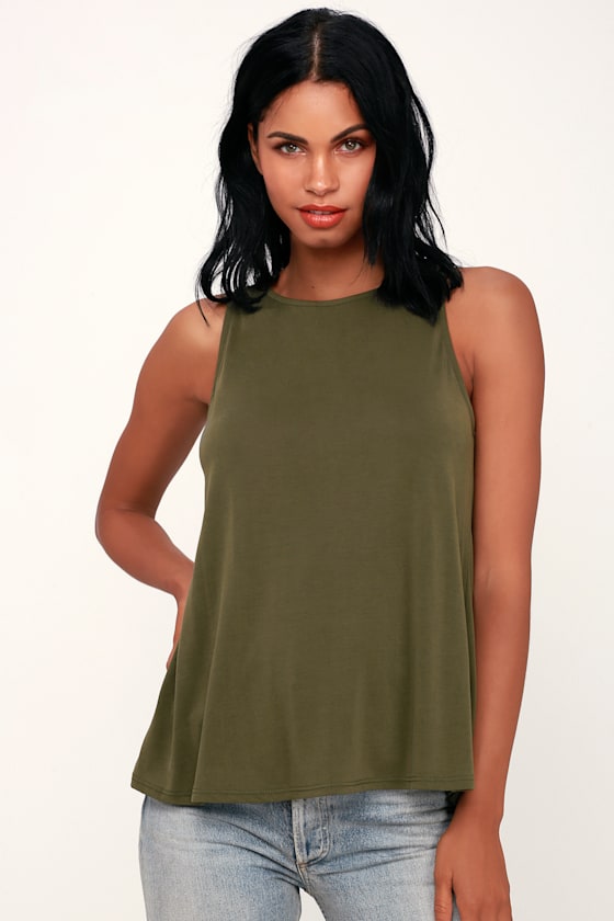 Cute Olive Green Tank Top Knit Tank Top WideCut Tank