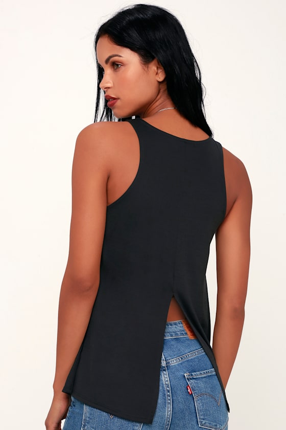 Cute Black Tank Top Knit Tank Top WideCut Tank Lulus
