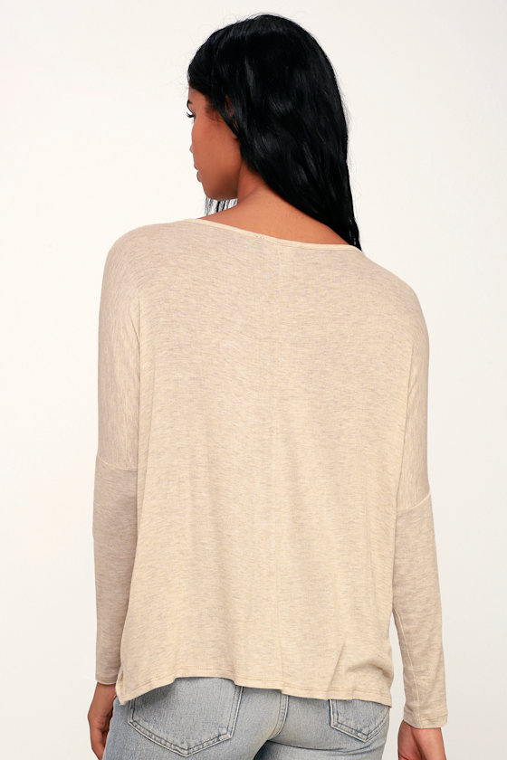 Cute Beige Henley Top Long Sleeve Top Dolman Sleeve Top Lulus
