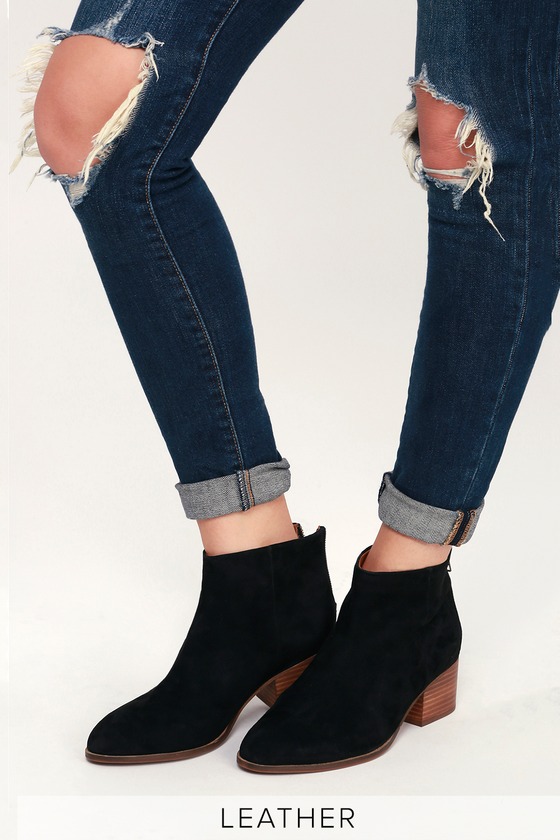 Ankle Boots - Black Suede Booties - Lulus