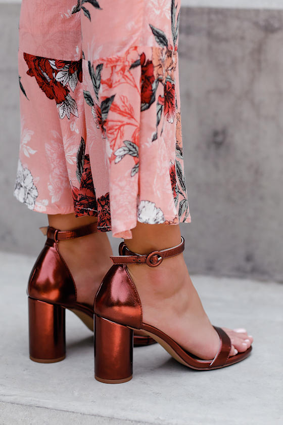 copper strappy heels
