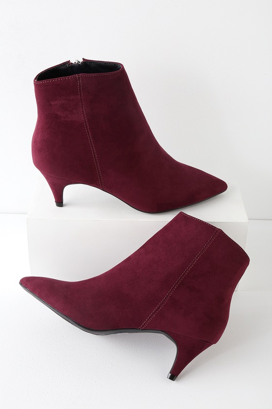 burgundy kitten heel ankle boots