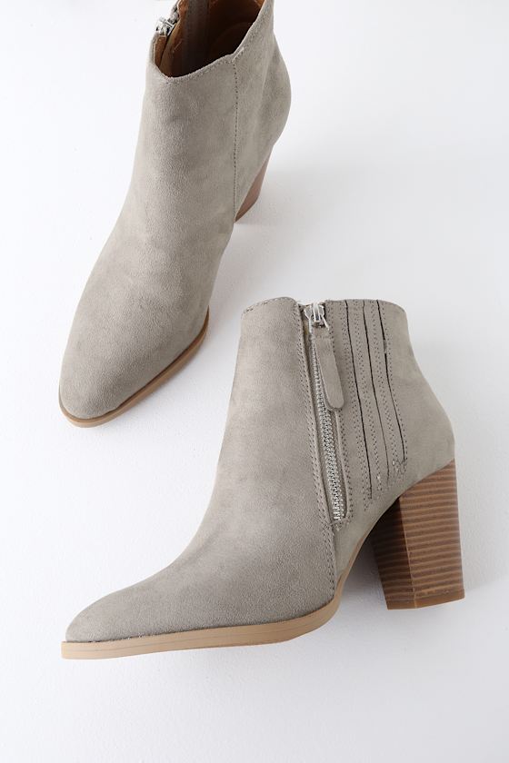 Kaytlyn Grey Suede High Heel Ankle Booties 1