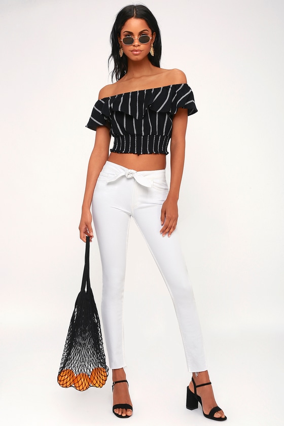 Hoxton White Tie-Front High-Waisted Skinny Jeans