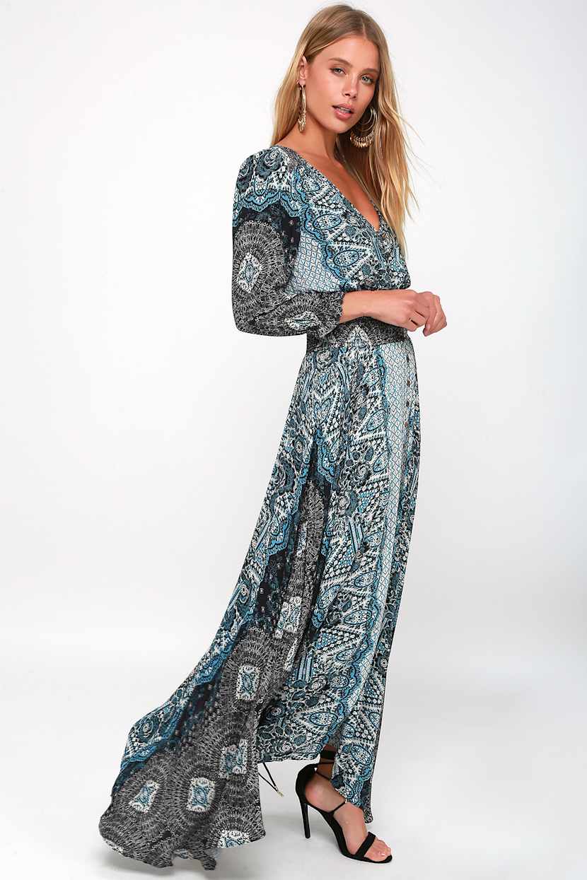 Free People Mexicali Rose - Black Print Dress - Boho Maxi Dress - Lulus