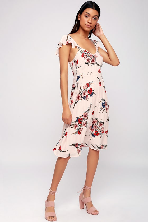 Take a Bow-quet Blush Floral Print Midi Dress 2