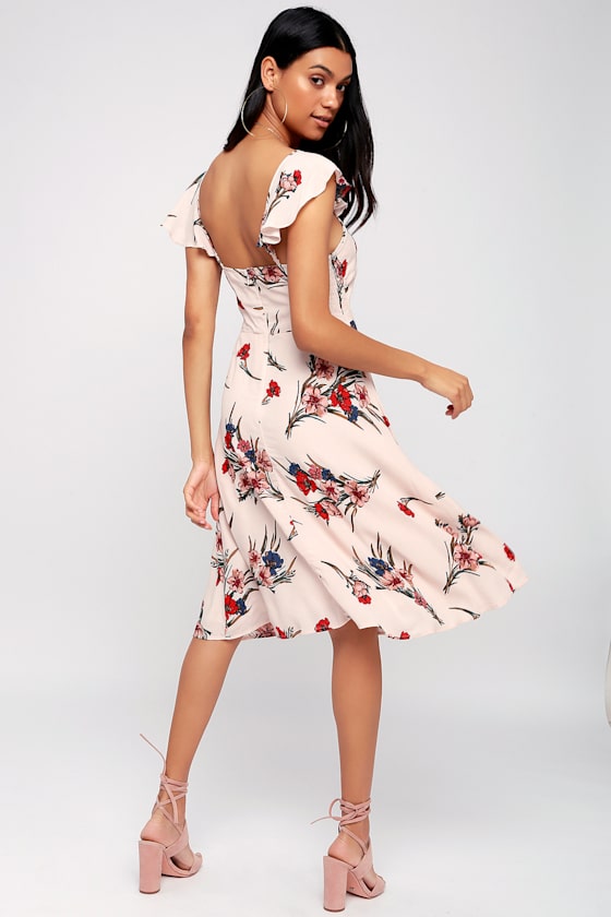 Take a Bow-quet Blush Floral Print Midi Dress 3