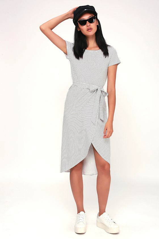 Sun Swept Black and White Striped Belted Midi Dress 5